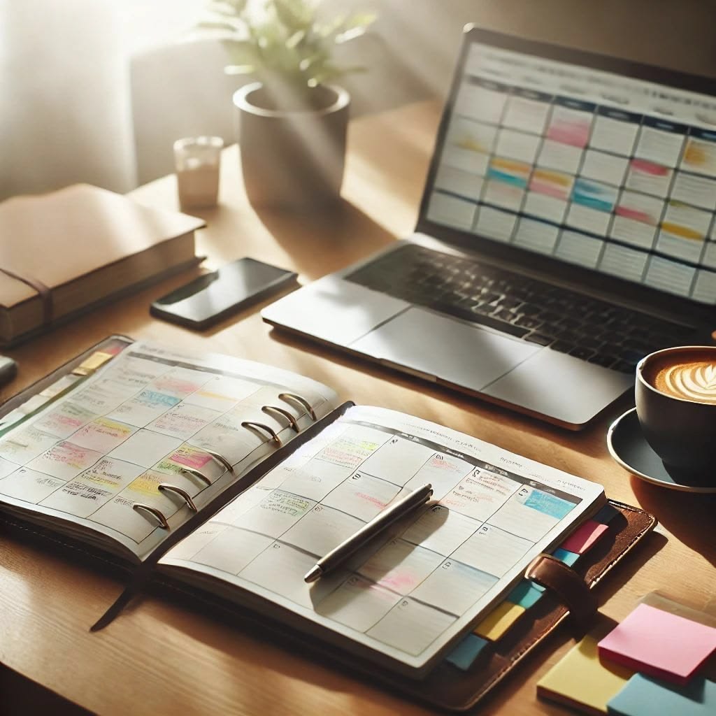 Open progress journal with weekly movement notes and reflection entries